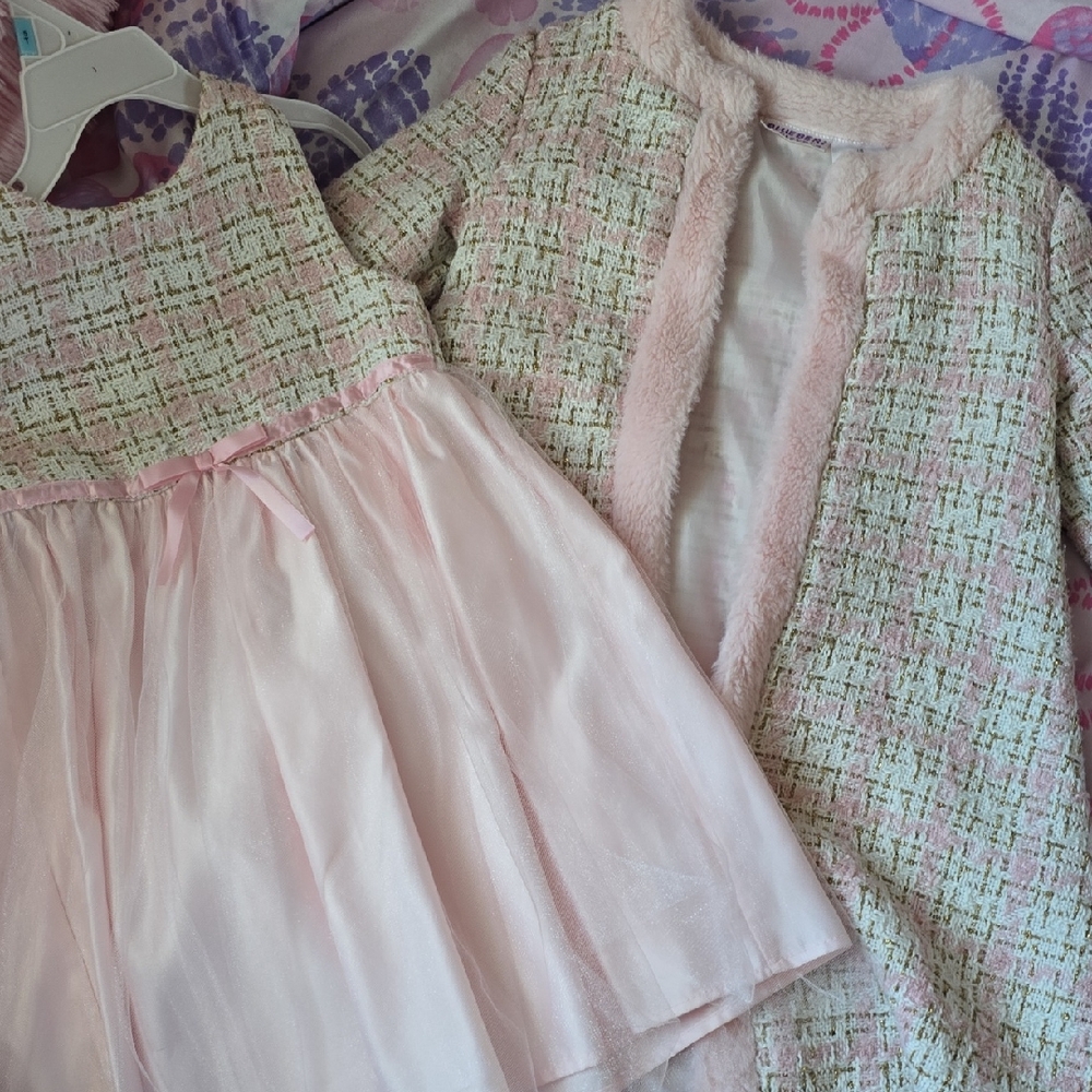 Blueberi Boulevard Pink and Cream Kids Matching Set